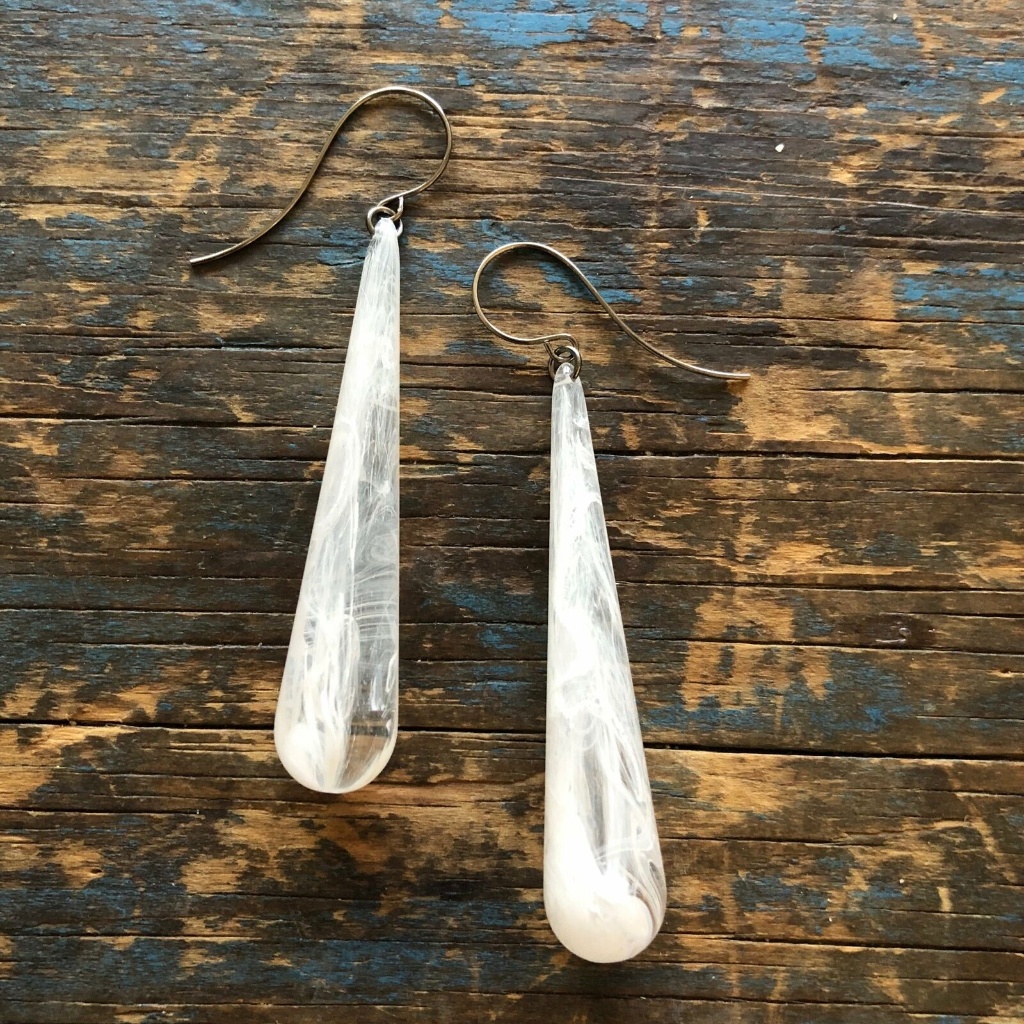 Marbled Long Teardrop Lucite Statement Earrings 24$